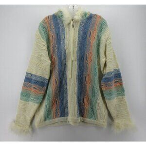 VINTAGE Coogi Sweater Large 1/4 Zip 3D Knit Textured Hoodie Fur *